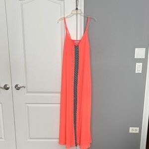 Allison Joy Neon Coral Maxi Dress with Black Chevron